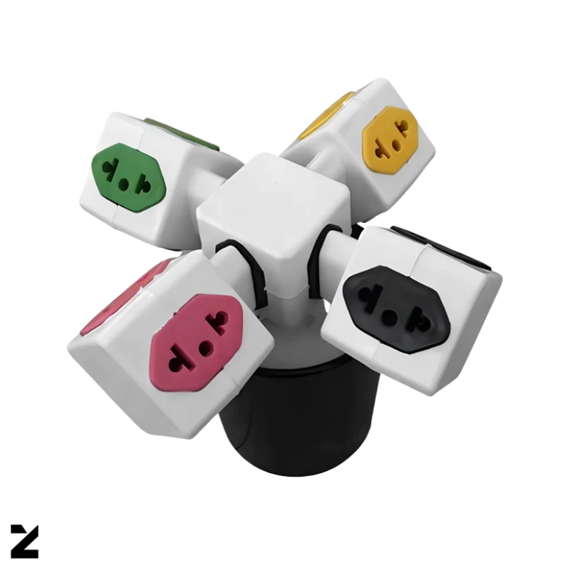 Kit 5 Adaptadores de Tomada Cubo com 4 Vias Colorido